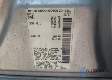 2018 Nissan Altima 2.5 S from USA, damaged, VIN 1N4AL3AP4JC144259